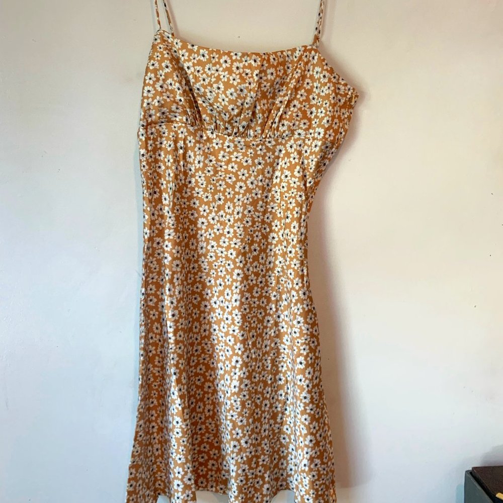 Strangers & Lovers Silk Gold Floral Mini Dress (UNWORN!)